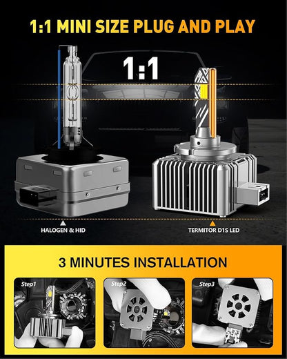 Termitor D1S Light Bulbs, 80,000LM Brightness Output, 6500K Pure Cool White, IP68 Waterproof, 1:1 OEM Fit, 3-Minute Setup, 10-Year Lifespan, Pack of 2 | 3-Minute Setup, 6500K Pure White, IP68 Waterproof, Exact OEM Fit, Long Service Life for Off-Road & ...