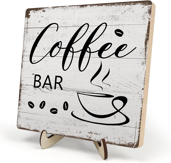 Coffee Bar Decor Sign – Rustic Wooden Plaque