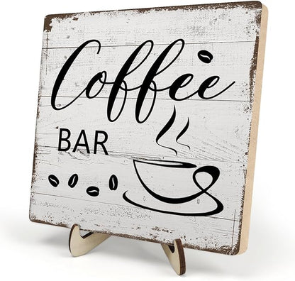 Coffee Bar Decor Sign – Rustic Wooden Plaque