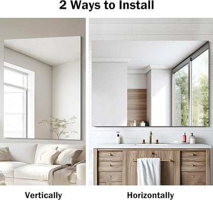 CILIBER Frameless Rectangle Mirror, 36x48 Inch Large Bathroom Mirrors