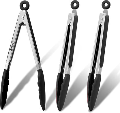 Anaeat 3 Pack 7" Mini Non-Stick Silicone Locking Tongs