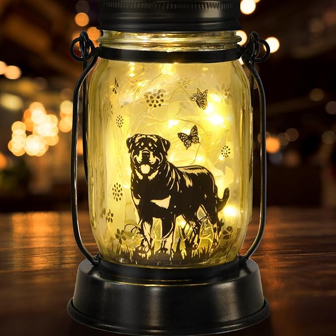kyoryuger Rottweiler Gifts for Women/Men Rottweiler Solar Lanterns Dog Mom Birthday Dog Lovers Lantern Pet Loss Pet Memorial Lights, Solar Garden Decoration Outside for Yard, Patio,Backyard,Porch