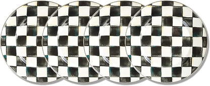 MACKENZIE-CHILDS Enamel Dinner Plate, Decorative Dinnerware Plate, 10 Inches, Set of 4, Black-and-White Courtly Check