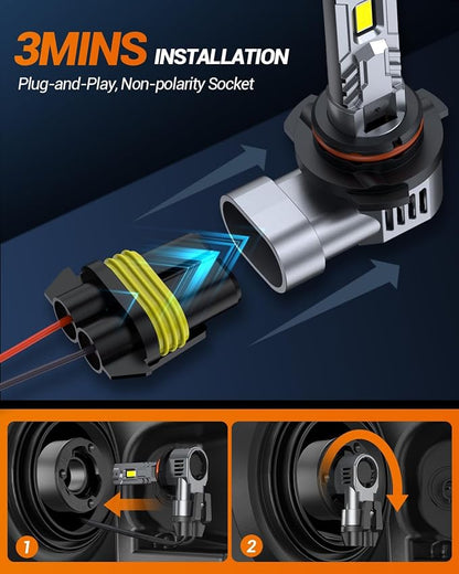 SEALIGHT S2S HB3/9005 Light Bulbs, 40000LM Super Brighter, 6500K Pure White 9005 Fog Bulbs, 60K+ Hours Lifespan, 2-Pack for Powersports/ATV Lamps