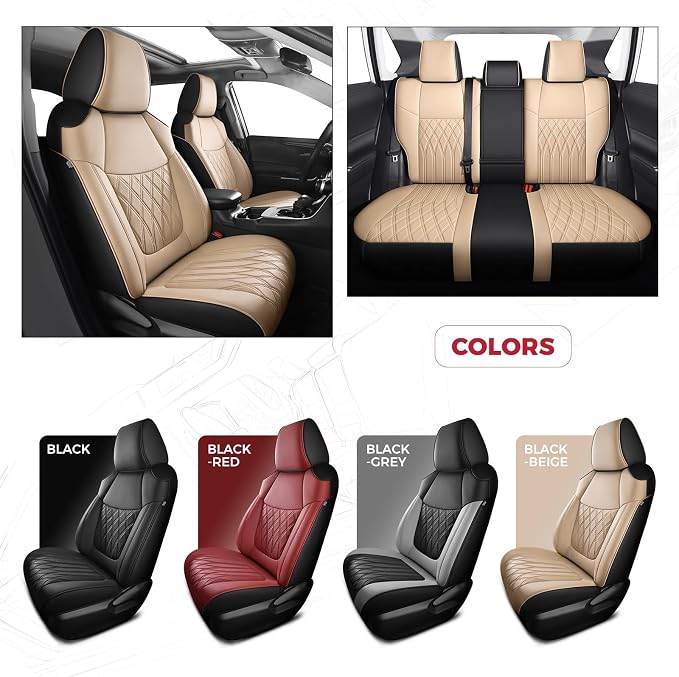 FREESOO Custom Seat Covers for Toyota RAV4 2019 2020 2021 2022 2023 2024 2025 LE XLE Limited XLE Premium Gas, RAV4 Leather Car Seat Covers Interior, RAV 4 SUV Accessories Full Set, BlackBeige