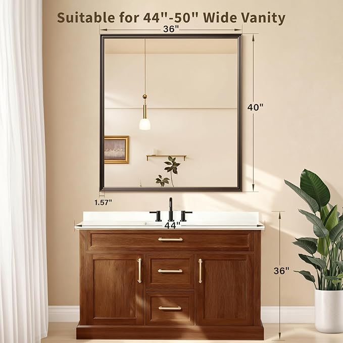 Retro Copper Effect Framed Wall Mirror, 36x40 Rectangle Mirror,