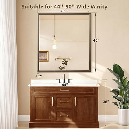 Retro Copper Effect Framed Wall Mirror, 36x40 Rectangle Mirror,