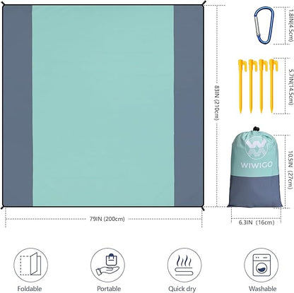 WIWIGO Beach Blanket Waterproof Sandproof Beach Mat 79" X 83"/10'x9'for 2-8