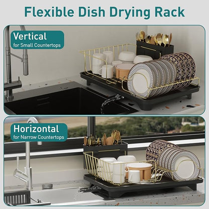 Buruis Dish Drying Rack for Kitchen Countertop, Large Capacity Gold Stainless
