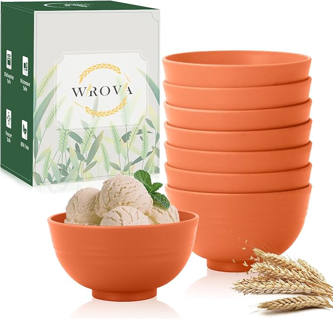 Wrova wheat straw small bowls 10oz set of 8 - Unbreakable Dessert Bowls - Mini Bowl Sets for Ice Cream,Snack and Fruits - Microwave & Dishwasher Safe Appetizer Bowls. Orange