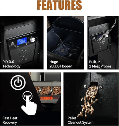 Z GRILLS 2025 Electric Pellet Grill & Smoker, 700 sq in Cooking Area, Dual-Wall Insulation, PID V2.1 Controller, Meat Probes, Easy Hopper Clean-out, Includes Grill Cover, 8 in 1 Outdoor BBQ, 700D6