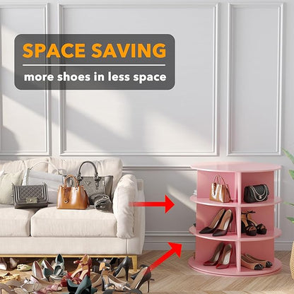 SpaceAid 3 Tier Rotating Shoe Rack Tower, Spinning Shoe Display Lazy Susan
