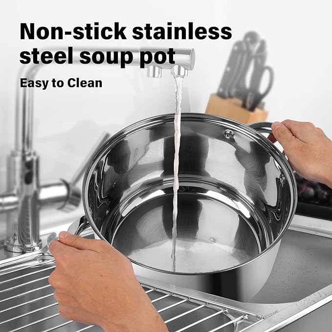 10 Quart soup Pot with Glass Lid, Premium Food-Grade Stainless Steel Stock Pot