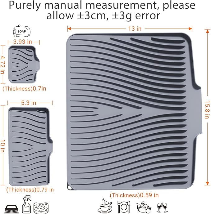 Silicone Dish Drying Mat for Kitchen Counter, Dish Drying Pad, Non-Slip Drain