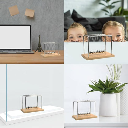 QLKUNLA Newtons Cradle Balance Balls Science Physics Gadget Desktop Decoration Kinetic Motion Toy for Home and Office (Beech,7 Balls)