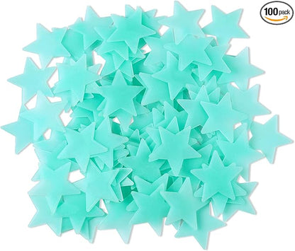 AM AMAONM 100 Pcs Blue Glow in The Dark Luminous Stars Fluorescent Noctilucent Plastic Wall Stickers Murals Decals for Home Art Decor Ceiling Wall Decorate Kids Babys Bedroom Room Decorations