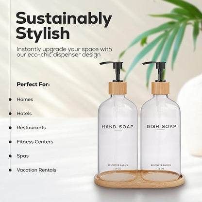 Clear Glass Hand and Dish Soap Dispenser Set by Brighter Barns
