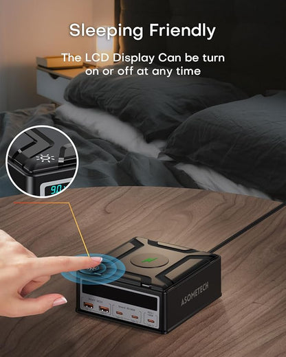 USB Charging Station, ASOMETECH 260W 5Ports Fast Charging Hub, 140W PD3.1 USB C