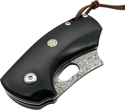 ALBATROSS Premium Folding Pocket Knife - EDC Mini VG10 Damascus Steel with 2" Blade - Ebony Wood Handle - Compact Outdoor Camping Knife with Gift Box - HGDK024