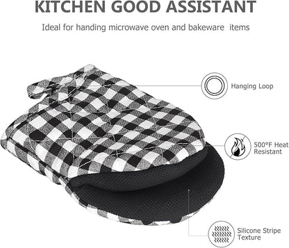 Short Oven Mitts, Heat Resistant 500°F, Silicone Grip Kitchen Gloves, Non-Slip