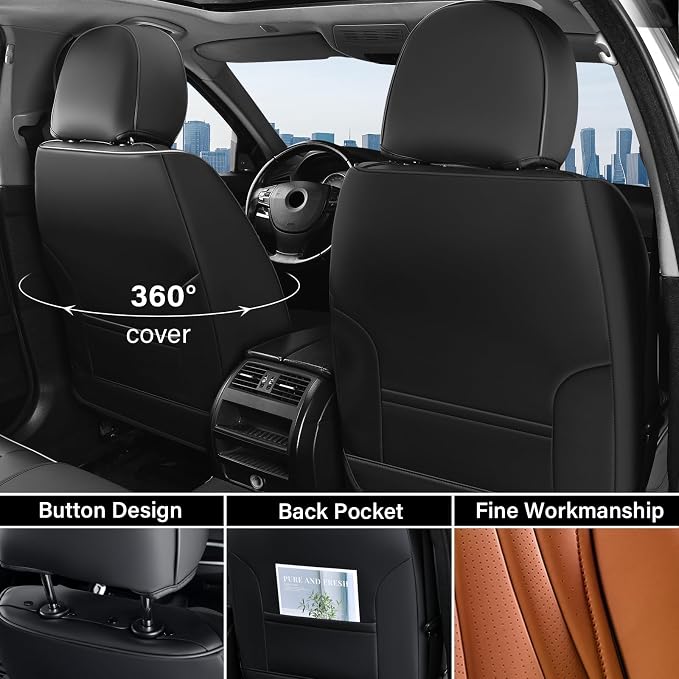 Coverado Front Seat Covers, 2 Pack Leather Seat Cover for Cars, Waterproof Seat Covers, Front Seat Car Seat Protectors, Driver Car Seat Cushions Universal Fit for Most Vehicles, Black&Brown