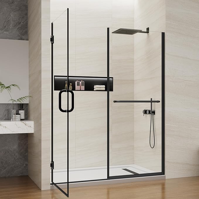 Pivot Swing Shower Door, Adjustable Width 58.9-60" W x 74" H Semi-Frameless