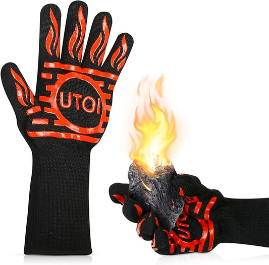 BBQ Grill Gloves for Campfire Cooking, 1472°F Heat Resistant Grilling Gloves for Outdoor Cooking, Barbecue, Fire Pit and Smoker, XL Long Oven Mitts for Kitchen and Baking