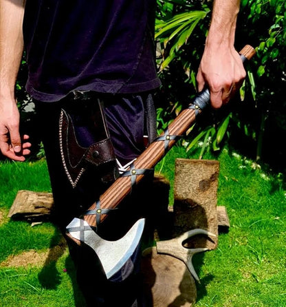 22-Inch Hand-Forged Viking Bearded Axe with Sheath – Survival & Camping Hatchet for Men – Best Gift (Brown Ragnar)