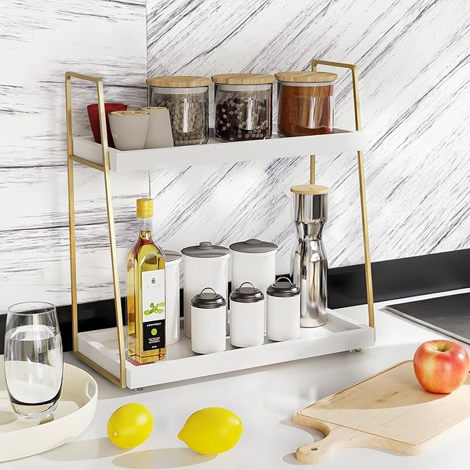 Coffee Bar Organizer for Countertop, 2 Tier Wooden Shelf for Coffeebar