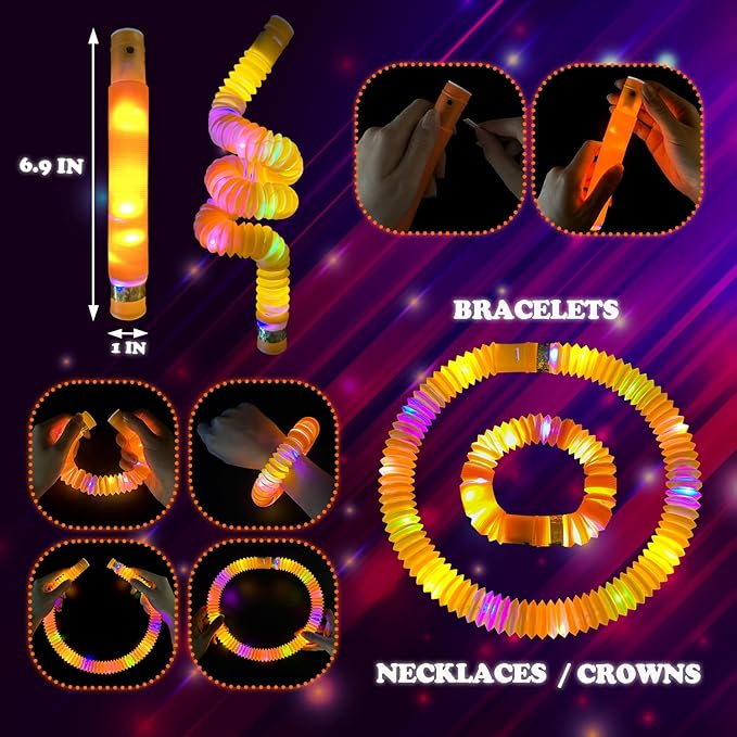 24 PCS Orange Glow Sticks Pop Tubes for Toddlers,Light Up Necklaces Bracelets Accessories for Kids,Halloween Party Favors Supplies Decor,Goodie Bags Boo Basket Stuffers Classroom Prizes for Boy