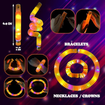 24 PCS Orange Glow Sticks Pop Tubes for Toddlers,Light Up Necklaces Bracelets Accessories for Kids,Halloween Party Favors Supplies Decor,Goodie Bags Boo Basket Stuffers Classroom Prizes for Boy