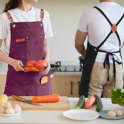 Aoomzoon Canvas Aprons for Men Chef Apron, Work Apron - 16oz Heavy Duty Cross