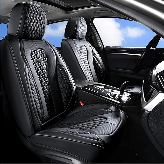 Coverado Seat Covers, Car Seat Covers Full Set, Black Car Seat Cover, Car Seat Covers Front Seats Back Seat Cover, Waterproof Car Seat Cushion, Leather Seat Covers Seat Protector Fit for Most Cars
