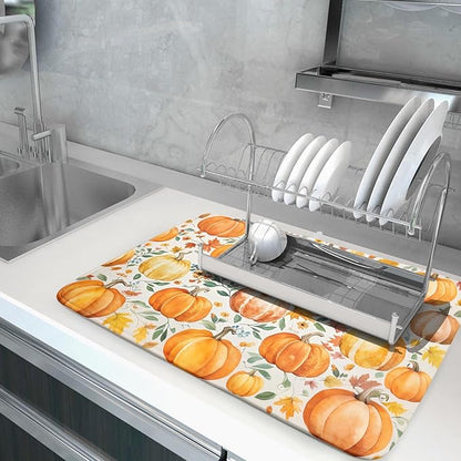 Fall Pumpkin Thanksgiving Dish Drying Mat