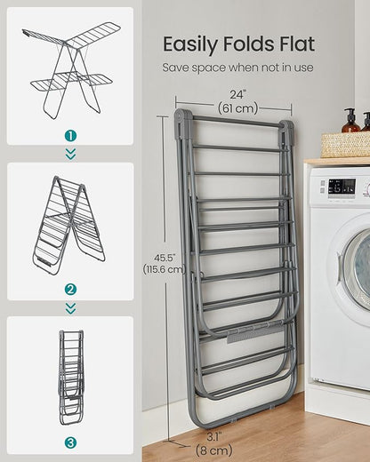 SONGMICS Clothes Drying Rack, Foldable 2-Level Laundry Drying Rack,
