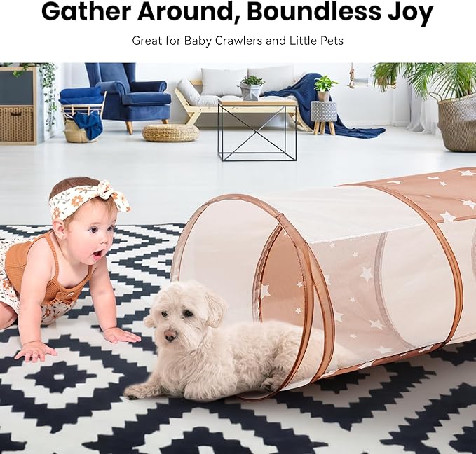 Kids Play Tunnel for Toddlers Crawling: Pop Up Tunnel Tent for Indoor and Outdoor - Collapsible Tunnel Toy for 1-3 Year Old Babies or Pets with Mesh - Ideal for Boys and Girls