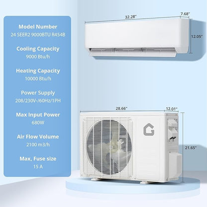 9000 BTU Mini Split Air Conditioner and Heat Pump | 19 SEER2, WiFi & Alexa