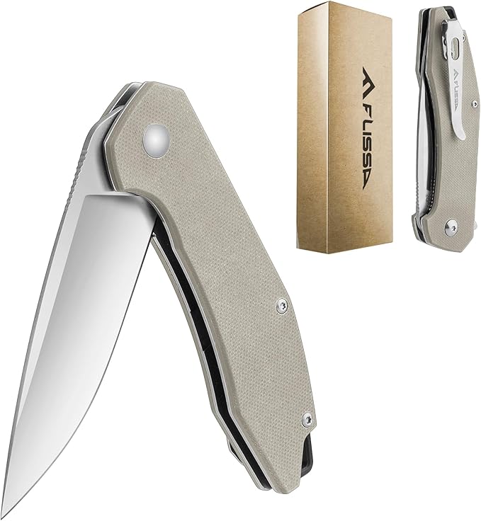 FLISSA Pocket Knife, Folding Tactical Knife with G10 Handle, D2 Blade, Liner Lock, Pocket Clip, EDC Knife for Hiking, Camping, Survival, Indoor and Outdoor Activities(Brown)