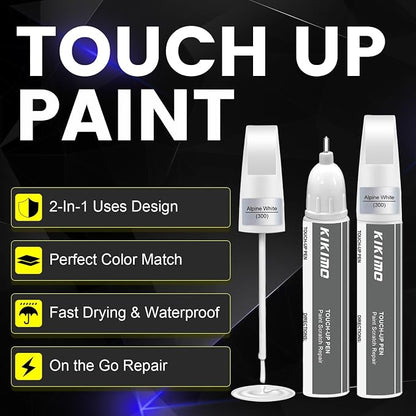 KIKIMO for BMW Touch Up Paint(Mineral White Metallic(A96)), Car Paint Repair Kit for BMW, 2 In 1 Scratches Repair with Pen Tip and Brush, Color-Matched for Quick & Easy Fix