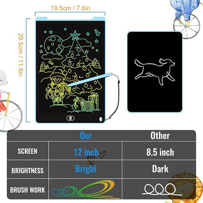 2 Pack 12 Inch LCD Writing Tablet for Kids, Electight Colorful Doodle Board, Eye Protection Drawing Tablet with Lock & Erase FUNC, Birthday Gifts Education Toys for 3-8 Years Old Boys and Girls - Blue