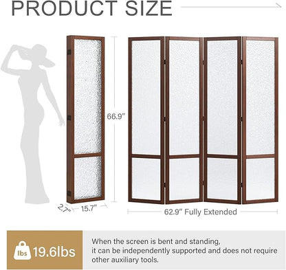 Acrylic Room Divider, 4-Panel Freestanding Partition Screen, Frosted