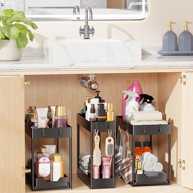 Simple Trending 3 Pack Under Sink Organizer, Pull-Out Cabinet Organizer Drawer