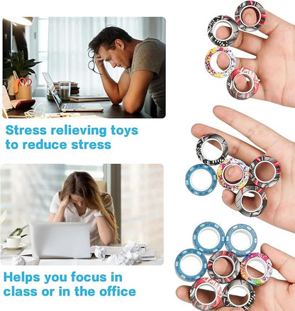 12Pcs Magnetic Rings Fidget Toys Spinner Set Halloween Party Favors,Finger Magnet Rings Endless Hours of Fun ADHD Stress Relief Fidget Spinner for Relieve Anxiety Birthday for Adults Teens Kids
