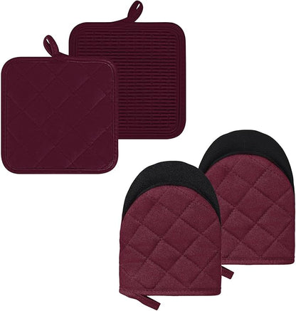 Oven Mitts and Pot Holders Set, Heat Resistant Silicone Kitchen Mini Oven