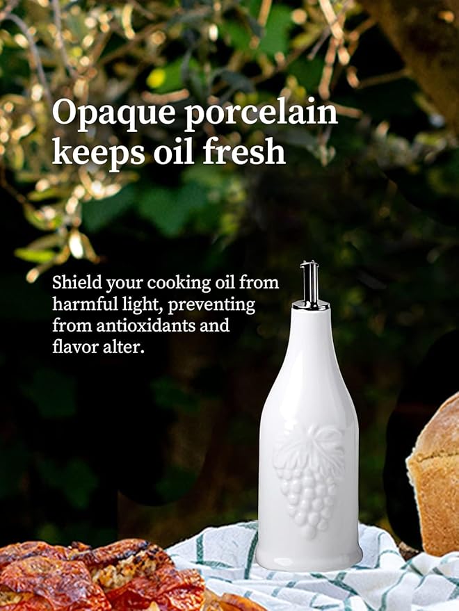 HOMBENE Ceramic Oil & Vinegar Dispenser Set, 12 oz/350ml, 2 Pack, Dripless Spout