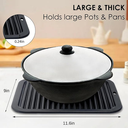 Silicone Trivets for Hot Pots and Pans, 3 Pack Heat Resistant Pot Holders for Kitchen Large Silicone Trivet Mat for Hot Dishes, Black Hot Pads for Kitchen Counter, Hot Mats Spoon Rest, 9 * 12 Inches