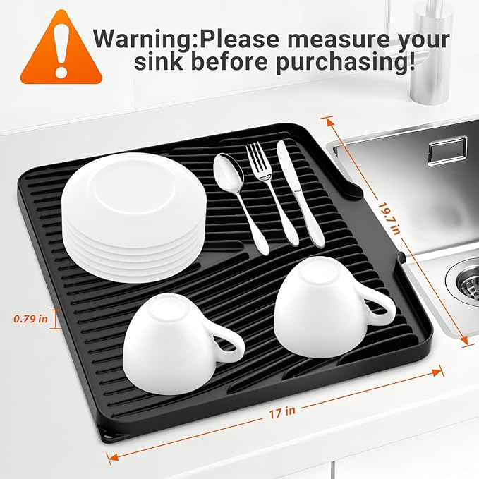 Silicone Dish Drying Mat for Kitchen Counter, Dish Drying Pad, Non-Slip Drain