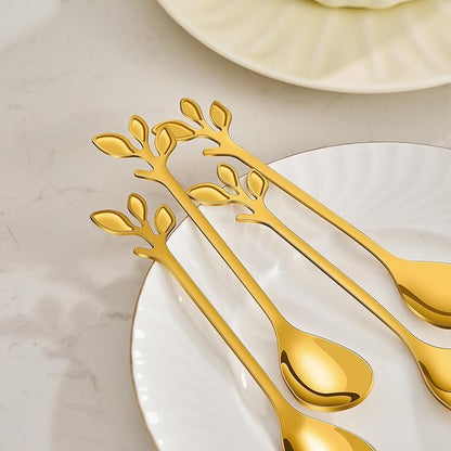 AnSaw Elegant Gold Leaf Coffee Spoons
