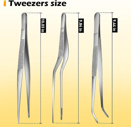 10-Inch Kitchen Tweezers Tongs Stainless Steel Kitchen Tweezers for Cooking Chef Tweezer Professional Skinny Tongs for Pasta Food Plating BBQ