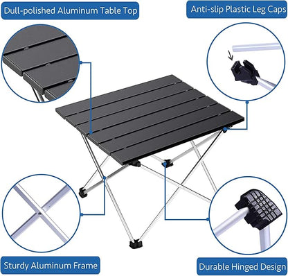 Grope Portable Camping Table with Aluminum Table Top, Folding Beach Table Easy to Carry, Prefect for Outdoor, Picnic, BBQ, Cooking, Festival, Beach, Home Use (Black-M)